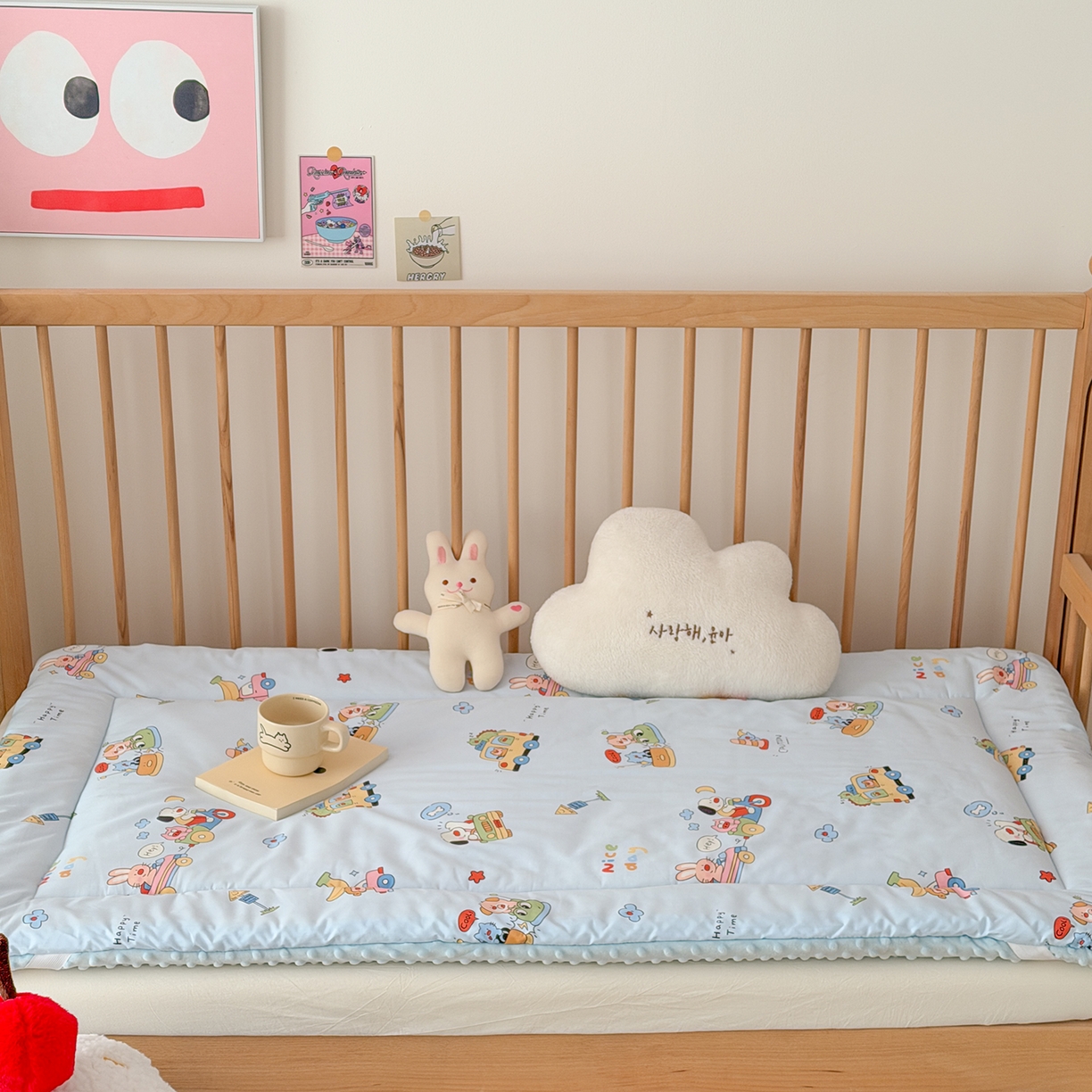 91家纺网 家纺一手货源 找家纺 嗨生活 2026新款全棉儿童床垫幼儿园床垫床褥拼床床垫 调皮宝贝
