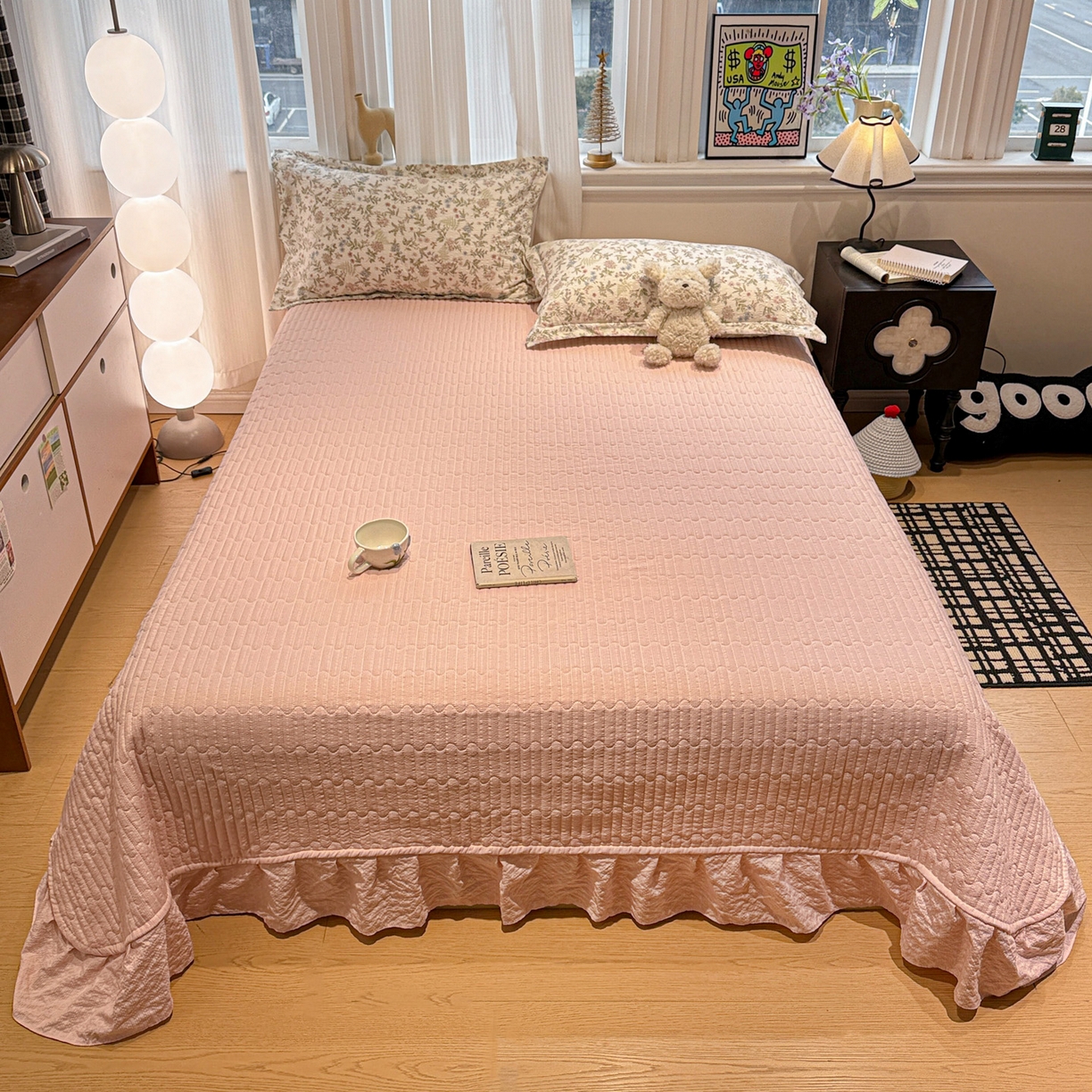 91家纺网 家纺一手货源 找家纺 富米莱（原臻工厂） 2026新款云感泡芙棉小清新印花简约床盖床裙四件套一小红书推荐 简约-莓果庄园