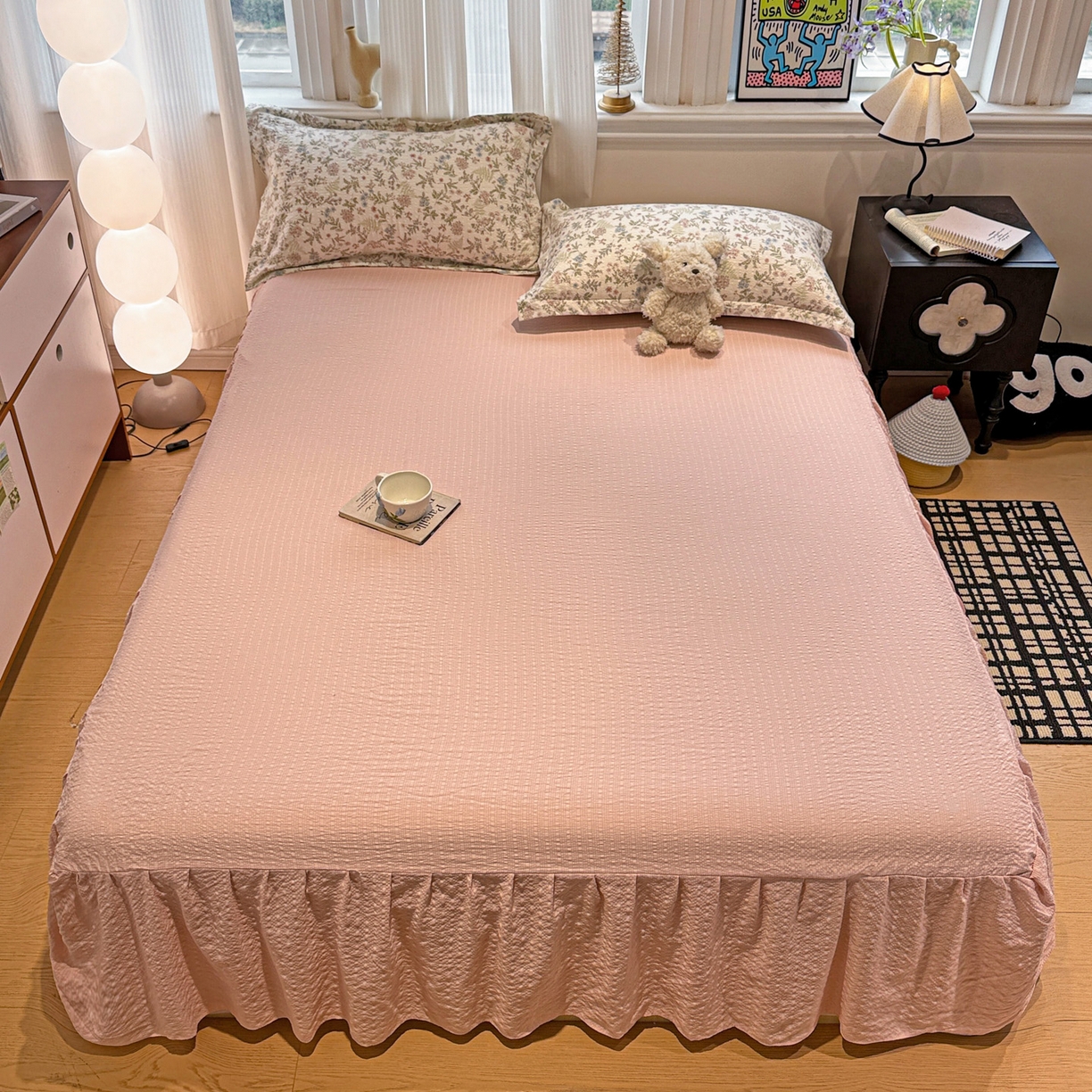 91家纺网 家纺一手货源 找家纺 富米莱（原臻工厂） 2026新款云感泡芙棉小清新印花简约床盖床裙四件套一小红书推荐 简约-莓果庄园