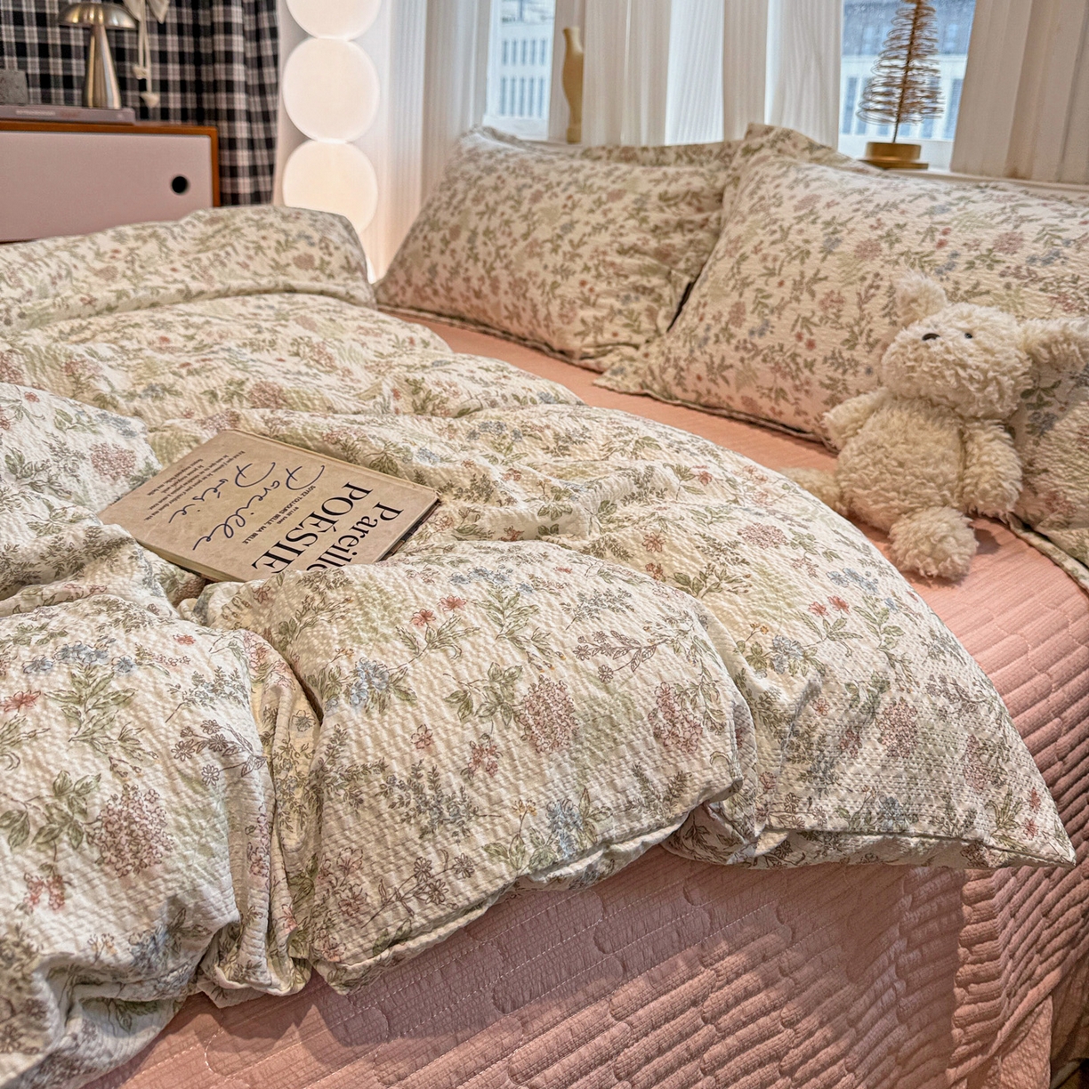 91家纺网 家纺一手货源 找家纺 富米莱（原臻工厂） 2026新款云感泡芙棉小清新印花简约床盖床裙四件套一小红书推荐 简约-莓果庄园