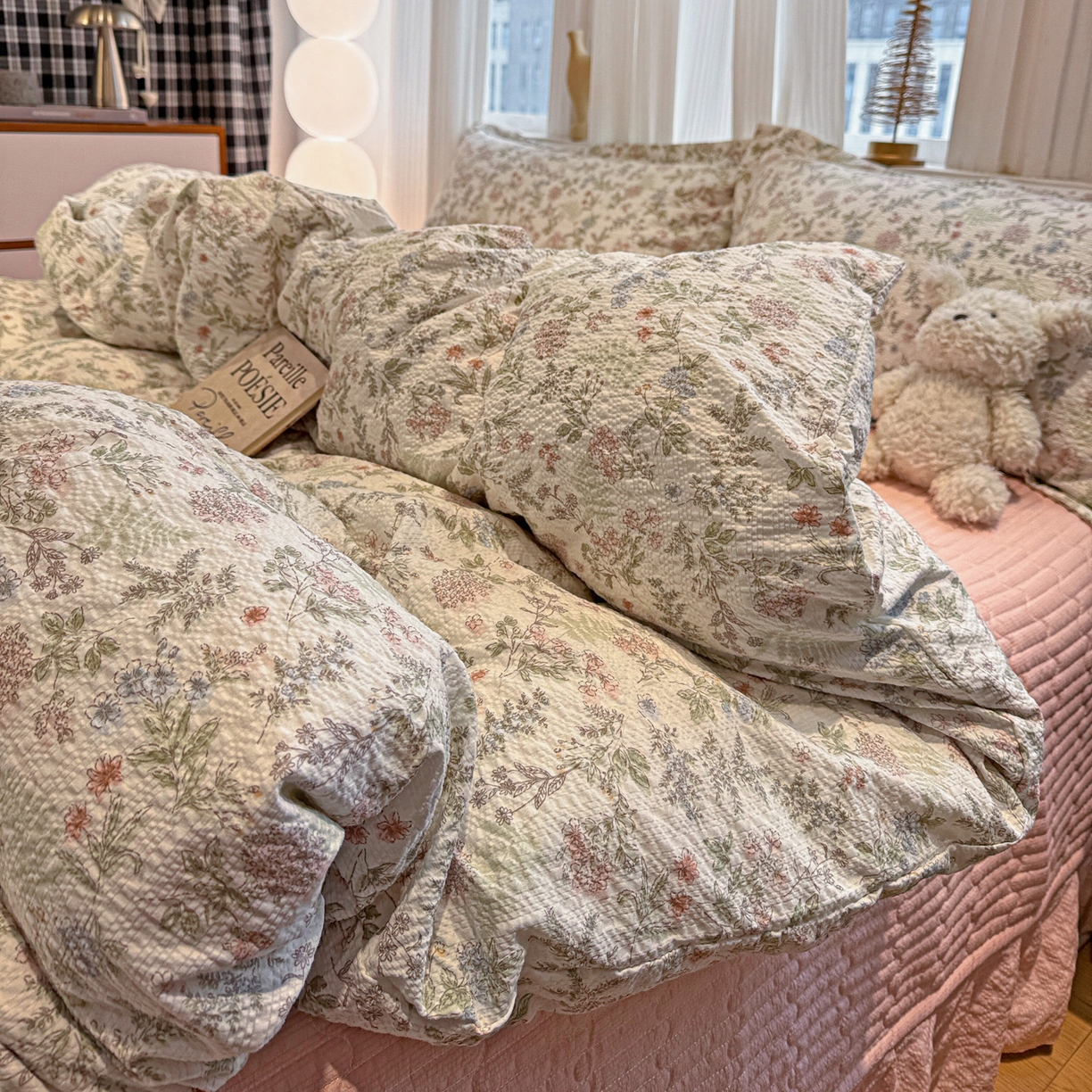 91家纺网 家纺一手货源 找家纺 富米莱（原臻工厂） 2026新款云感泡芙棉小清新印花简约床盖床裙四件套一小红书推荐 简约-莓果庄园