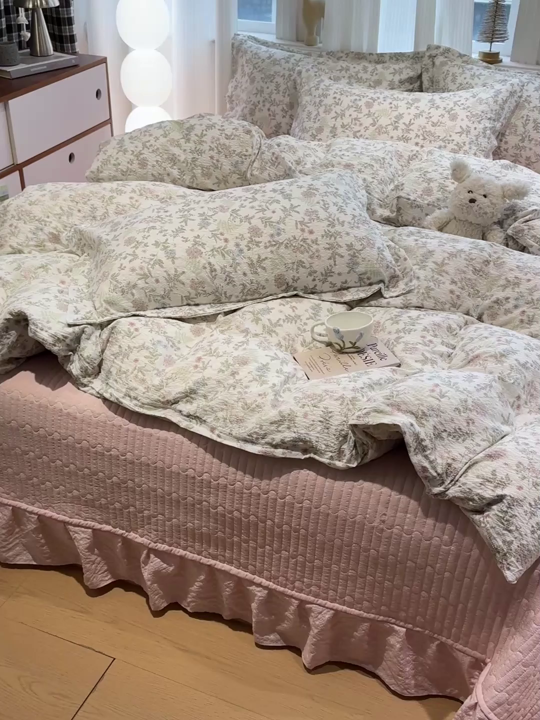 91家纺网 家纺一手货源 找家纺 富米莱（原臻工厂） 2026新款云感泡芙棉小清新印花简约床盖床裙四件套一小红书推荐 简约-莓果庄园