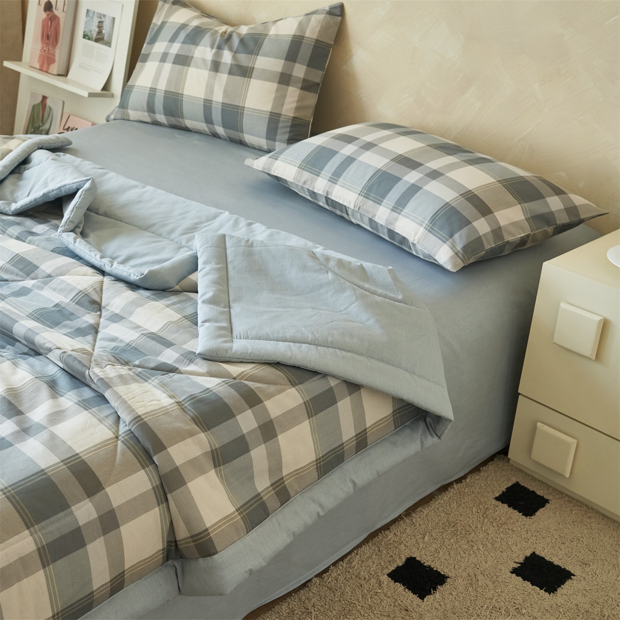 91家纺网 家纺一手货源 找家纺 恬思语家纺 2026春夏新款里外全棉印花棉花夏被空调被夏凉被夏被四件套 简约风尚