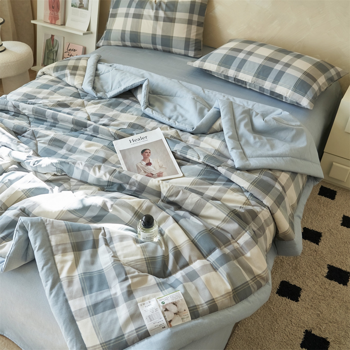 91家纺网 家纺一手货源 找家纺 恬思语家纺 2026春夏新款里外全棉印花棉花夏被空调被夏凉被夏被四件套 简约风尚