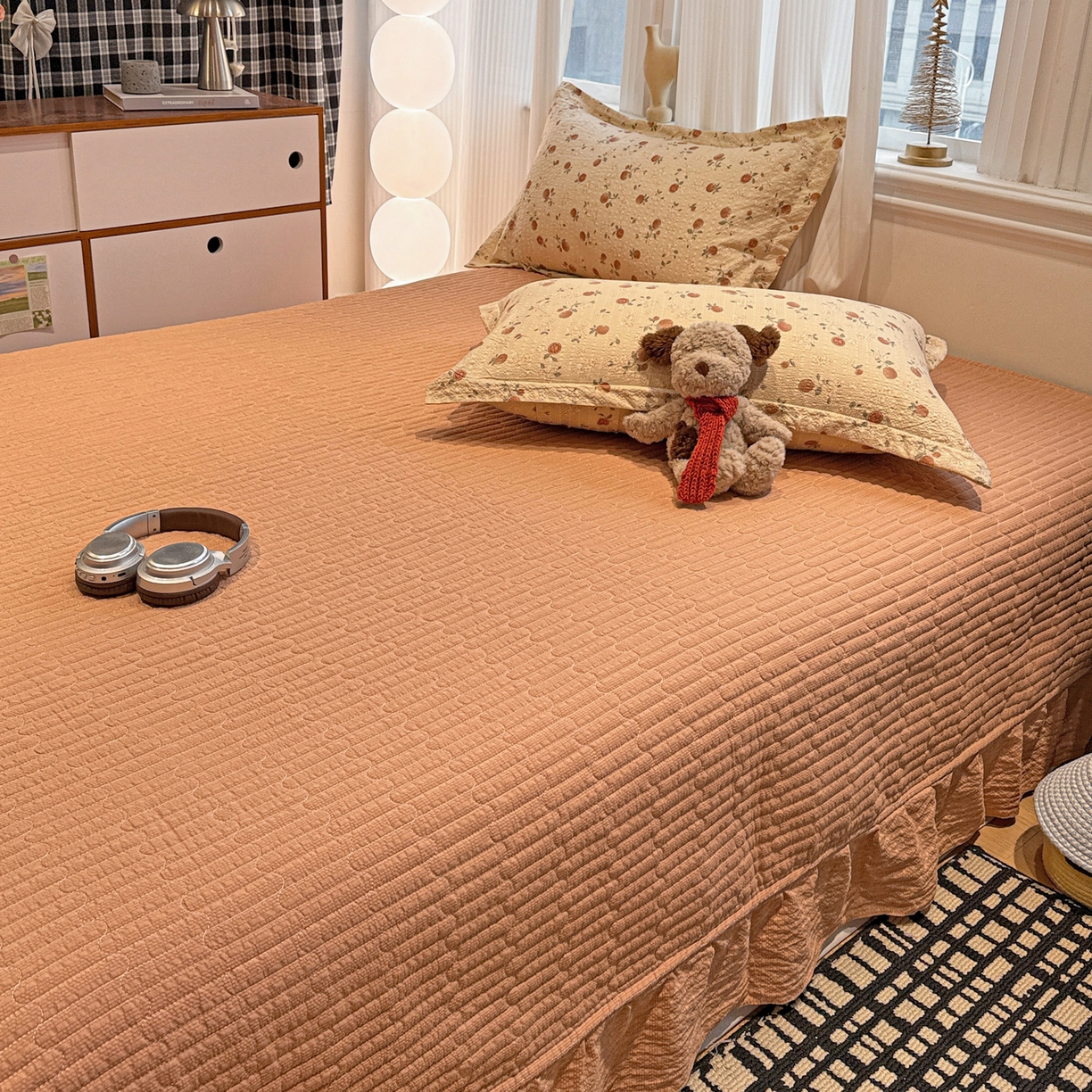 91家纺网 家纺一手货源 找家纺 富米莱（原臻工厂） 2026新款云感泡芙棉小清新印花简约床盖床裙四件套一小红书推荐 简约-秋日果园