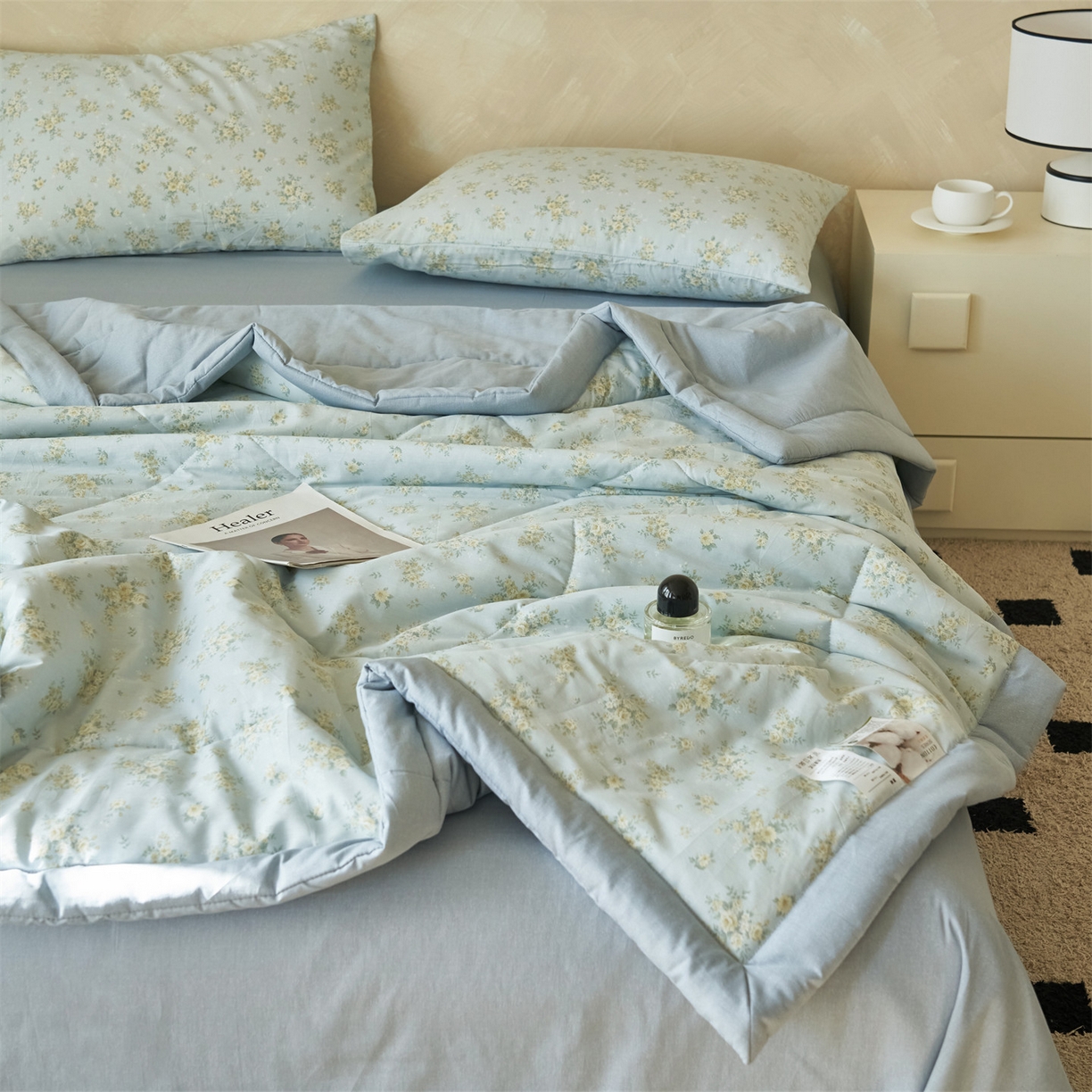 91家纺网 家纺一手货源 找家纺 恬思语家纺 2026春夏新款里外全棉印花棉花夏被空调被夏凉被夏被四件套 沁香-兰