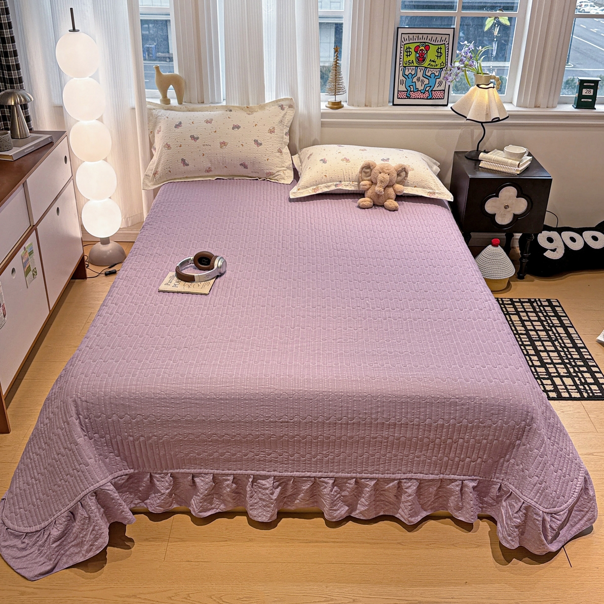 91家纺网 家纺一手货源 找家纺 富米莱（原臻工厂） 2026新款云感泡芙棉小清新印花简约床盖床裙四件套一小红书推荐 简约-星月狗狗