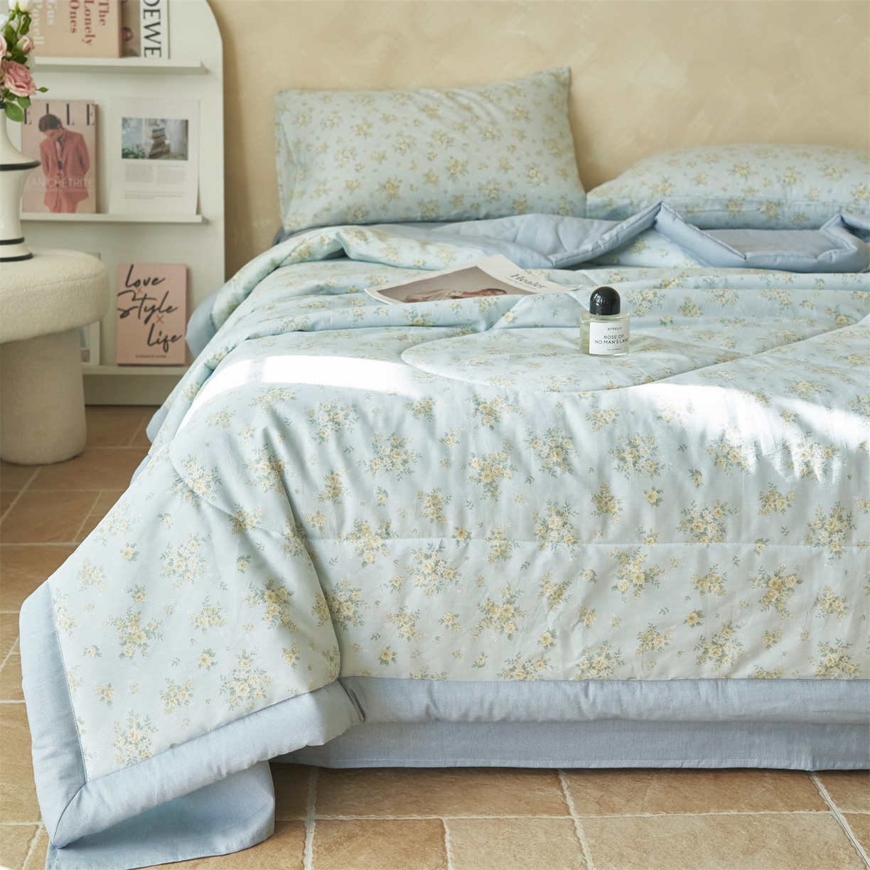 91家纺网 家纺一手货源 找家纺 恬思语家纺 2026春夏新款里外全棉印花棉花夏被空调被夏凉被夏被四件套 沁香-兰