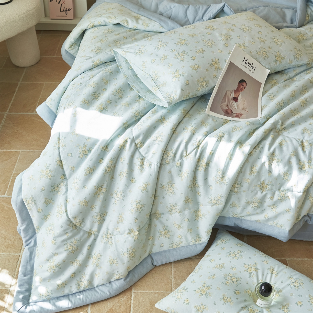 91家纺网 家纺一手货源 找家纺 恬思语家纺 2026春夏新款里外全棉印花棉花夏被空调被夏凉被夏被四件套 沁香-兰