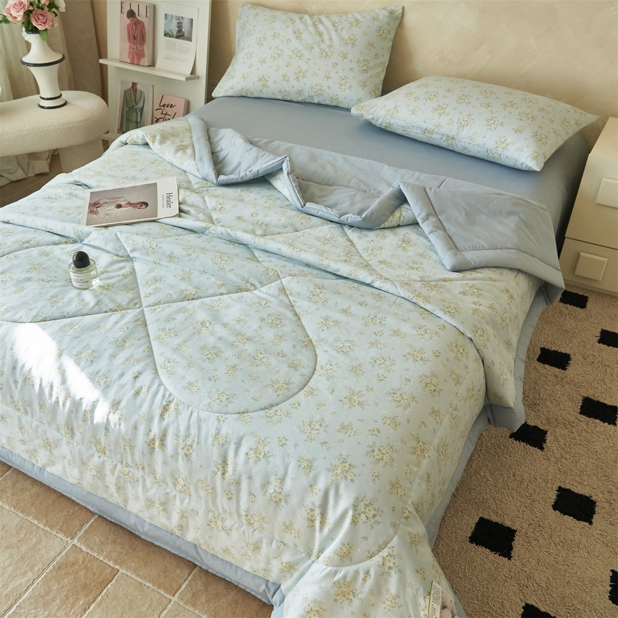 91家纺网 家纺一手货源 找家纺 恬思语家纺 2026春夏新款里外全棉印花棉花夏被空调被夏凉被夏被四件套 沁香-兰