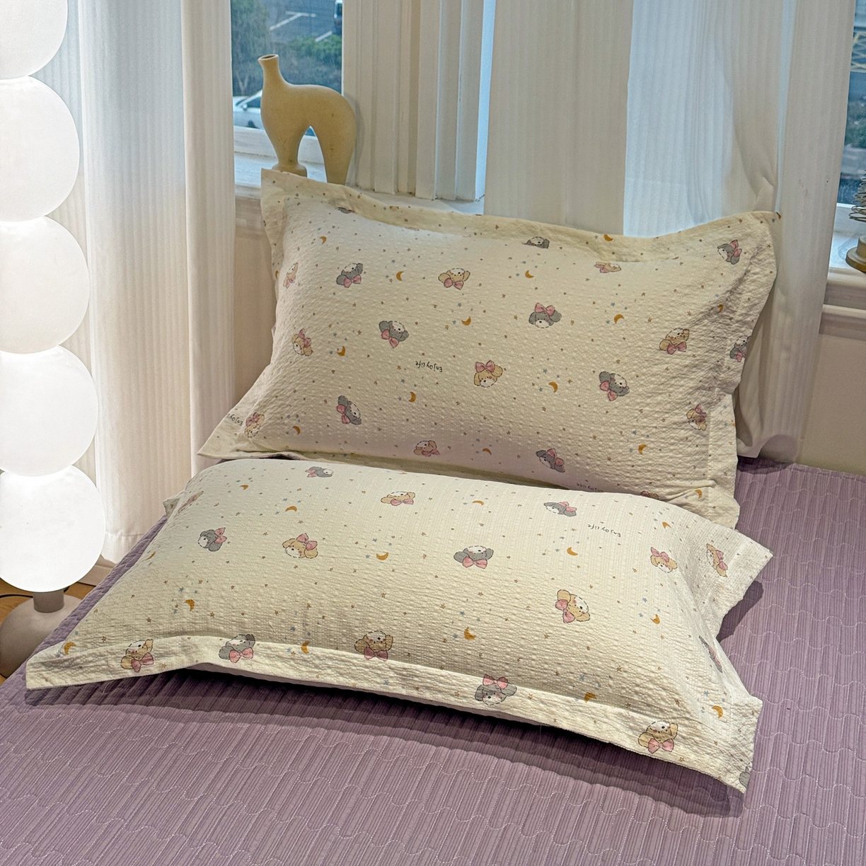 91家纺网 家纺一手货源 找家纺 富米莱（原臻工厂） 2026新款云感泡芙棉小清新印花简约床盖床裙四件套一小红书推荐 简约-星月狗狗