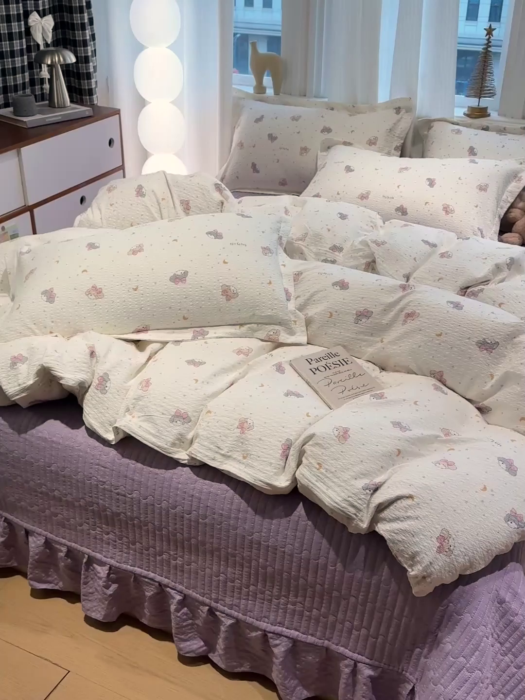 91家纺网 家纺一手货源 找家纺 富米莱（原臻工厂） 2026新款云感泡芙棉小清新印花简约床盖床裙四件套一小红书推荐 简约-星月狗狗