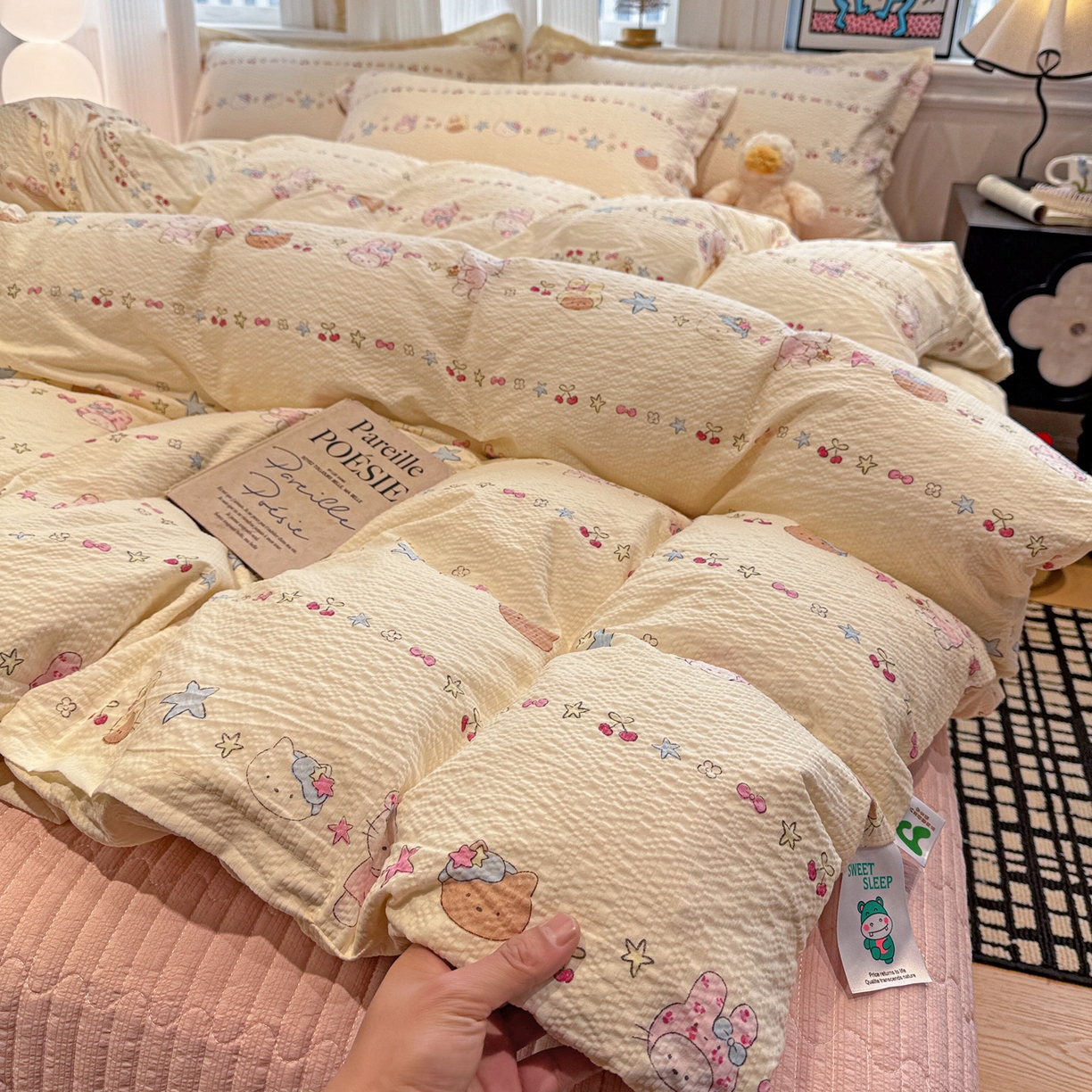 91家纺网 家纺一手货源 找家纺 富米莱（原臻工厂） 2026新款云感泡芙棉小清新印花简约床盖床裙四件套一小红书推荐 简约-星月童话