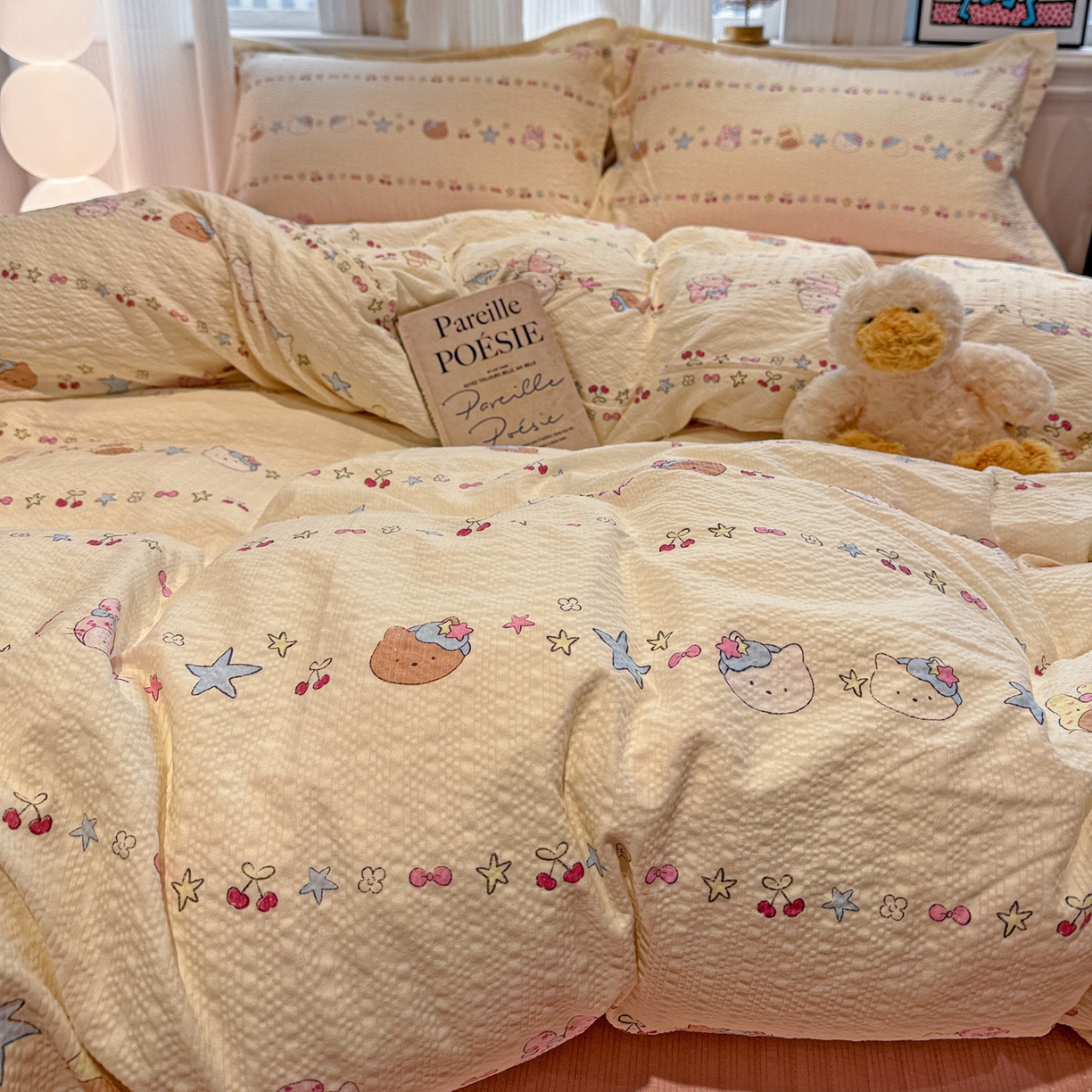 91家纺网 家纺一手货源 找家纺 富米莱（原臻工厂） 2026新款云感泡芙棉小清新印花简约床盖床裙四件套一小红书推荐 简约-星月童话