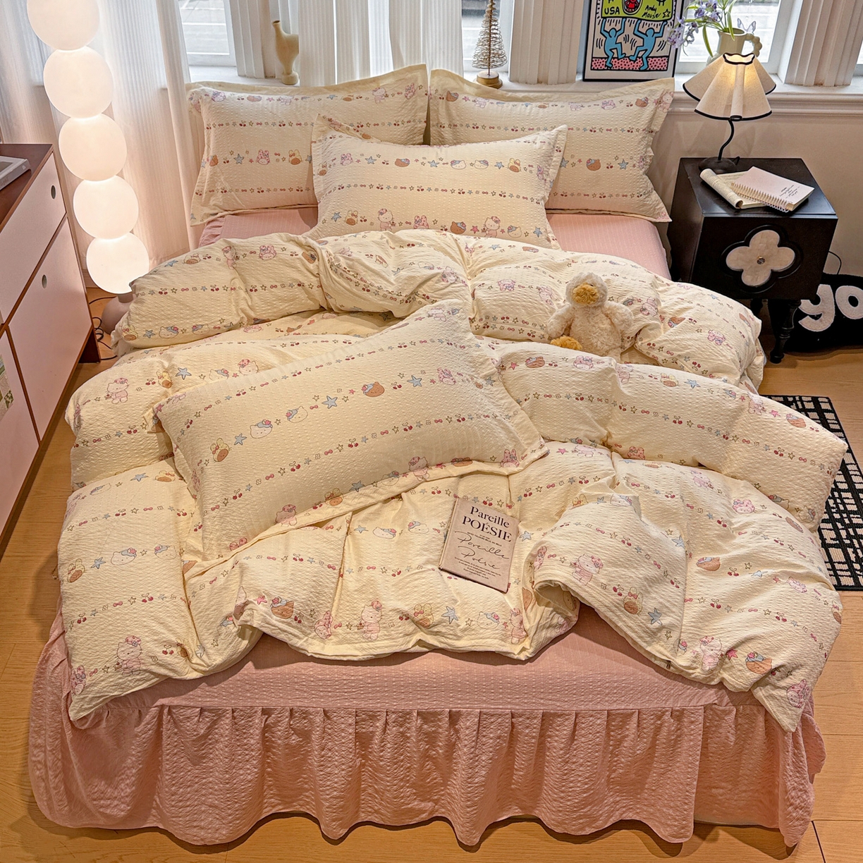 91家纺网 家纺一手货源 找家纺 富米莱（原臻工厂） 2026新款云感泡芙棉小清新印花简约床盖床裙四件套一小红书推荐 简约-星月童话