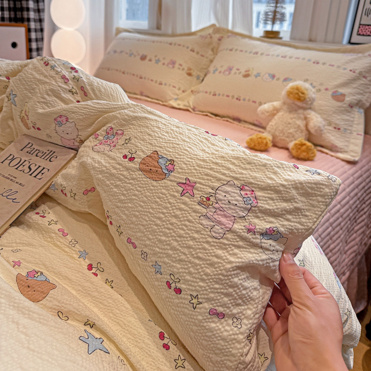 91家纺网 家纺一手货源 找家纺 富米莱（原臻工厂） 2026新款云感泡芙棉小清新印花简约床盖床裙四件套一小红书推荐 简约-星月童话