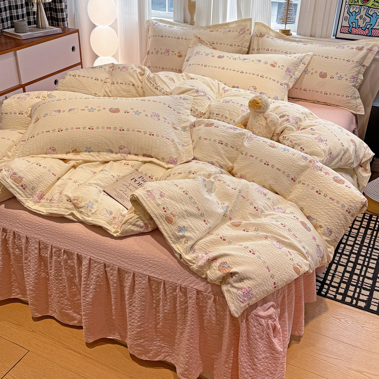 91家纺网 家纺一手货源 找家纺 富米莱（原臻工厂） 2026新款云感泡芙棉小清新印花简约床盖床裙四件套一小红书推荐 简约-星月童话