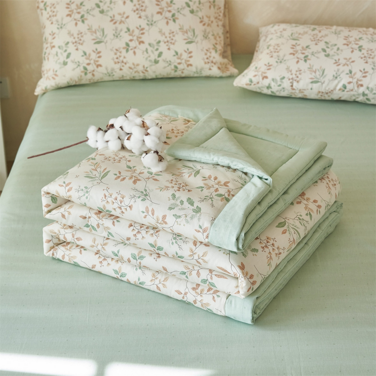 91家纺网 家纺一手货源 找家纺 恬思语家纺 2026春夏新款里外全棉印花棉花夏被空调被夏凉被夏被四件套 倾城之恋