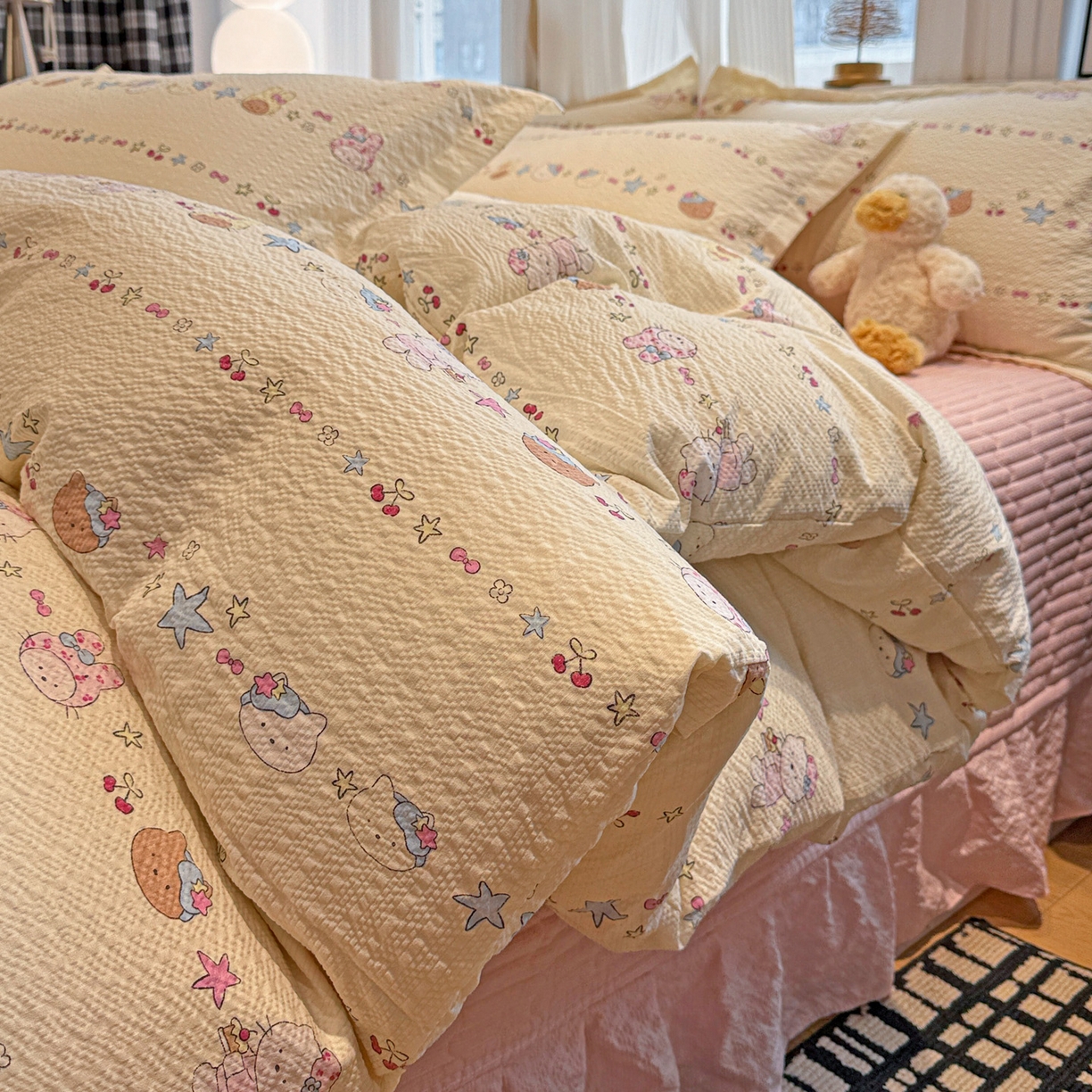 91家纺网 家纺一手货源 找家纺 富米莱（原臻工厂） 2026新款云感泡芙棉小清新印花简约床盖床裙四件套一小红书推荐 简约-星月童话