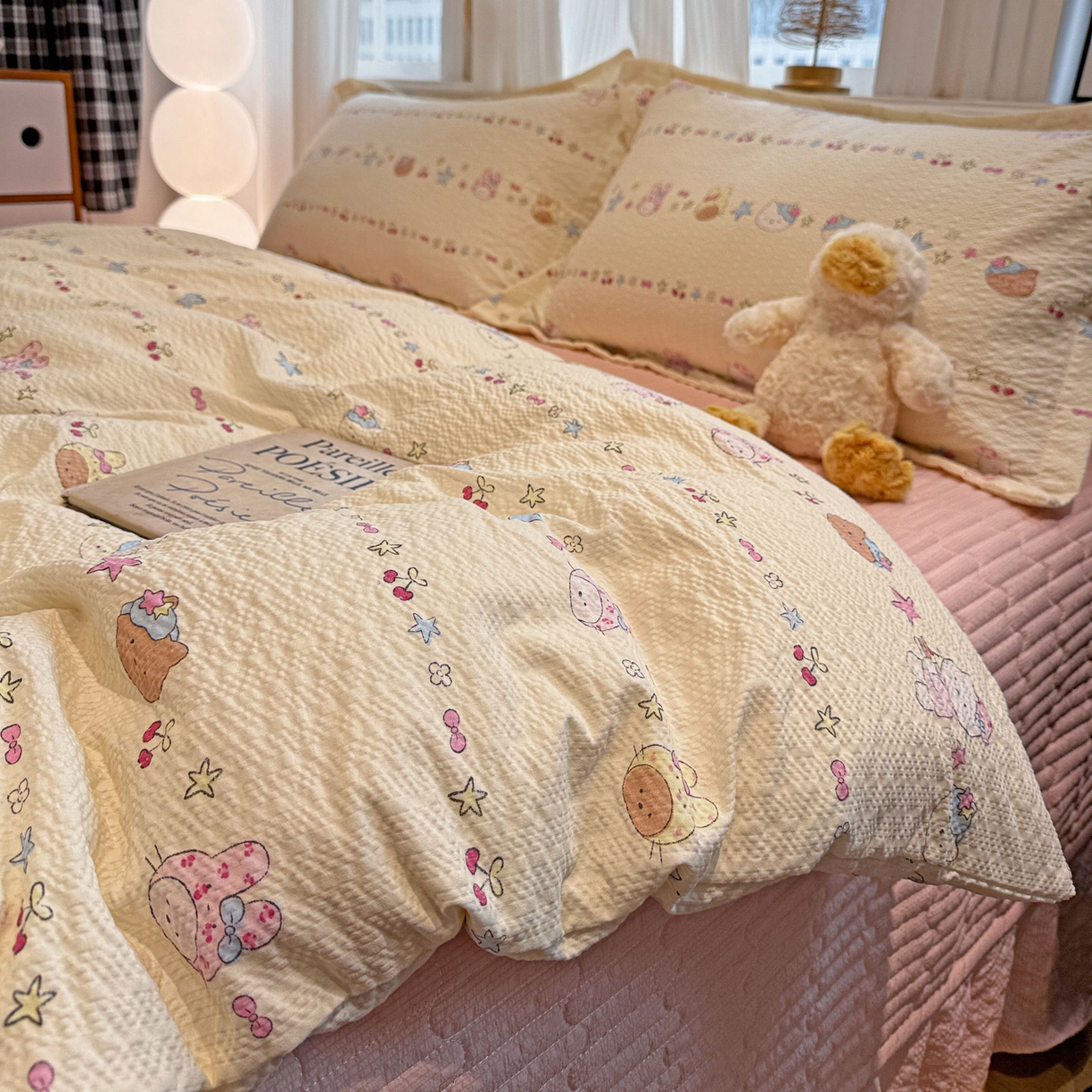 91家纺网 家纺一手货源 找家纺 富米莱（原臻工厂） 2026新款云感泡芙棉小清新印花简约床盖床裙四件套一小红书推荐 简约-星月童话