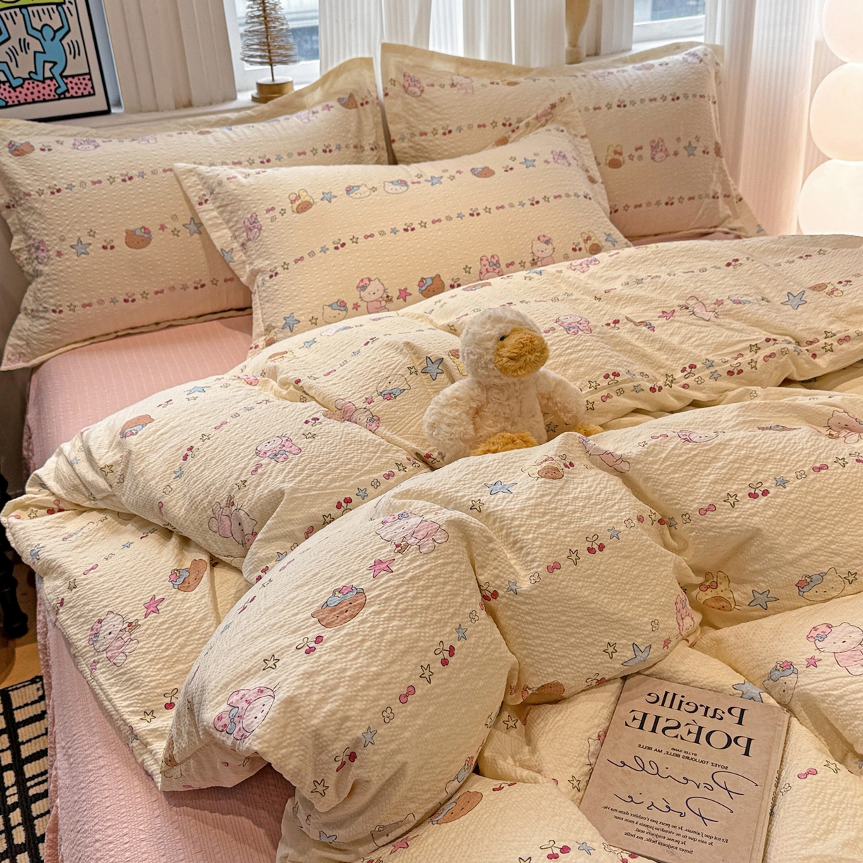 91家纺网 家纺一手货源 找家纺 富米莱（原臻工厂） 2026新款云感泡芙棉小清新印花简约床盖床裙四件套一小红书推荐 简约-星月童话