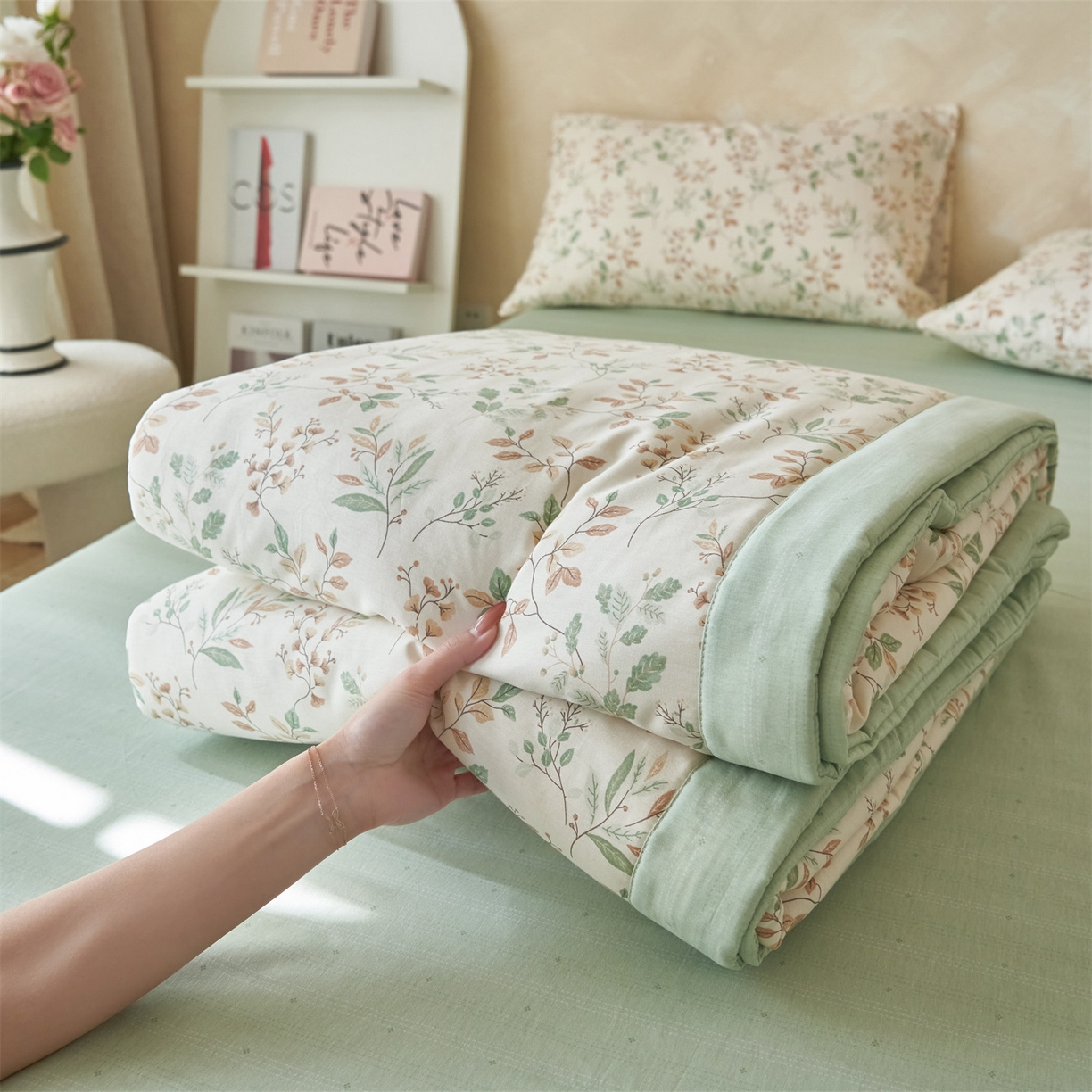 91家纺网 家纺一手货源 找家纺 恬思语家纺 2026春夏新款里外全棉印花棉花夏被空调被夏凉被夏被四件套 倾城之恋