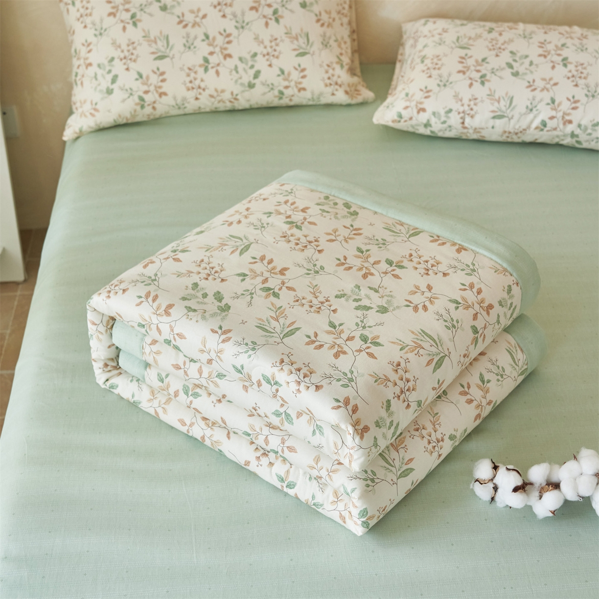 91家纺网 家纺一手货源 找家纺 恬思语家纺 2026春夏新款里外全棉印花棉花夏被空调被夏凉被夏被四件套 倾城之恋