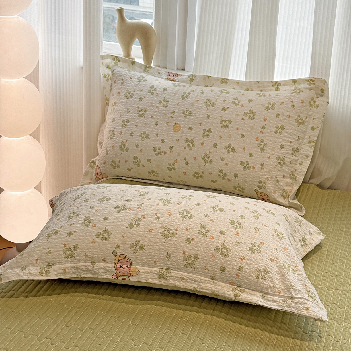 91家纺网 家纺一手货源 找家纺 富米莱（原臻工厂） 2026新款云感泡芙棉小清新印花简约床盖床裙四件套一小红书推荐 简约-幸运草语