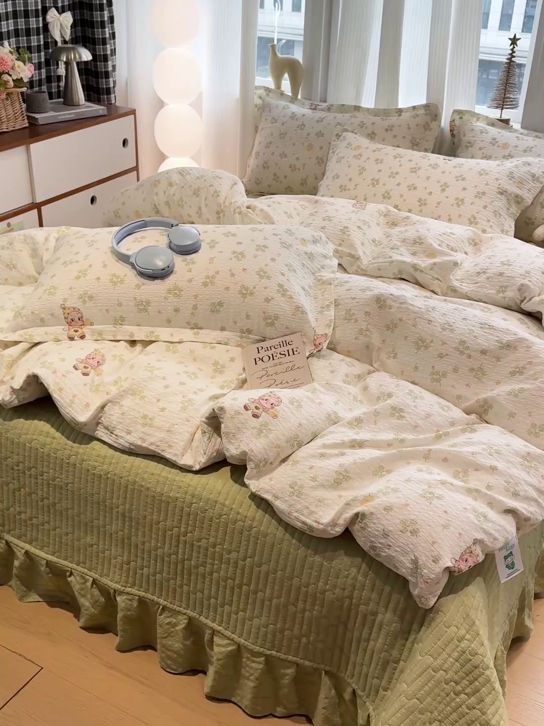 91家纺网 家纺一手货源 找家纺 富米莱（原臻工厂） 2026新款云感泡芙棉小清新印花简约床盖床裙四件套一小红书推荐 简约-幸运草语