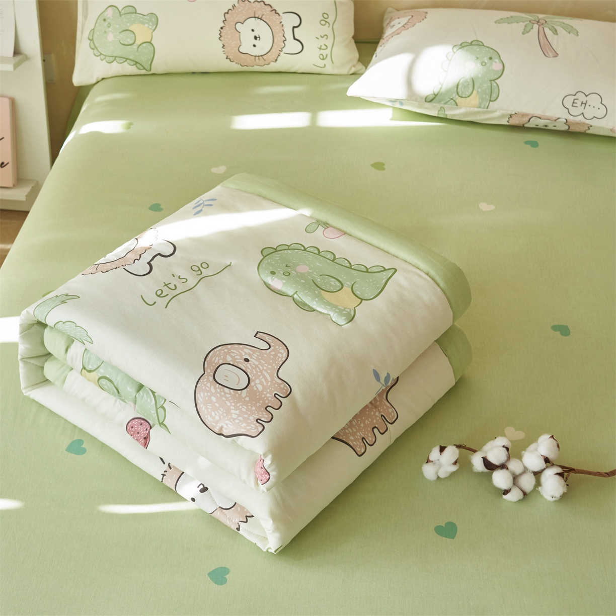 91家纺网 家纺一手货源 找家纺 恬思语家纺 2026春夏新款里外全棉印花棉花夏被空调被夏凉被夏被四件套 森岛精灵