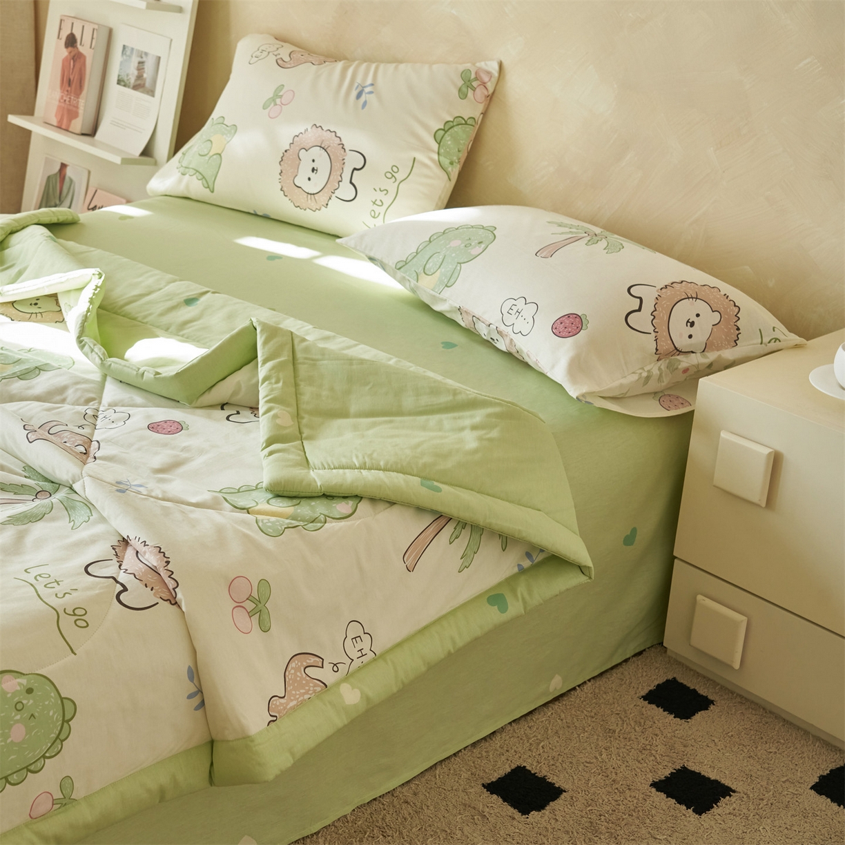 91家纺网 家纺一手货源 找家纺 恬思语家纺 2026春夏新款里外全棉印花棉花夏被空调被夏凉被夏被四件套 森岛精灵