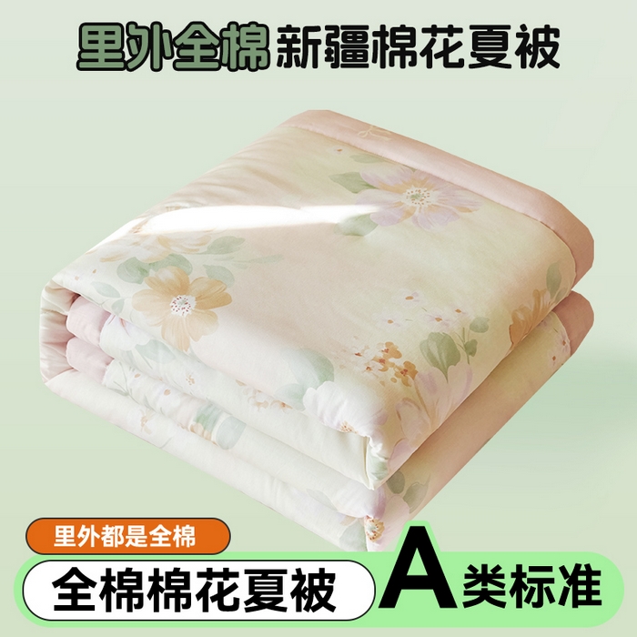 91家纺网 家纺一手货源 找家纺 恬思语家纺 2026春夏新款里外全棉印花棉花夏被空调被夏凉被夏被四件套 四季花园