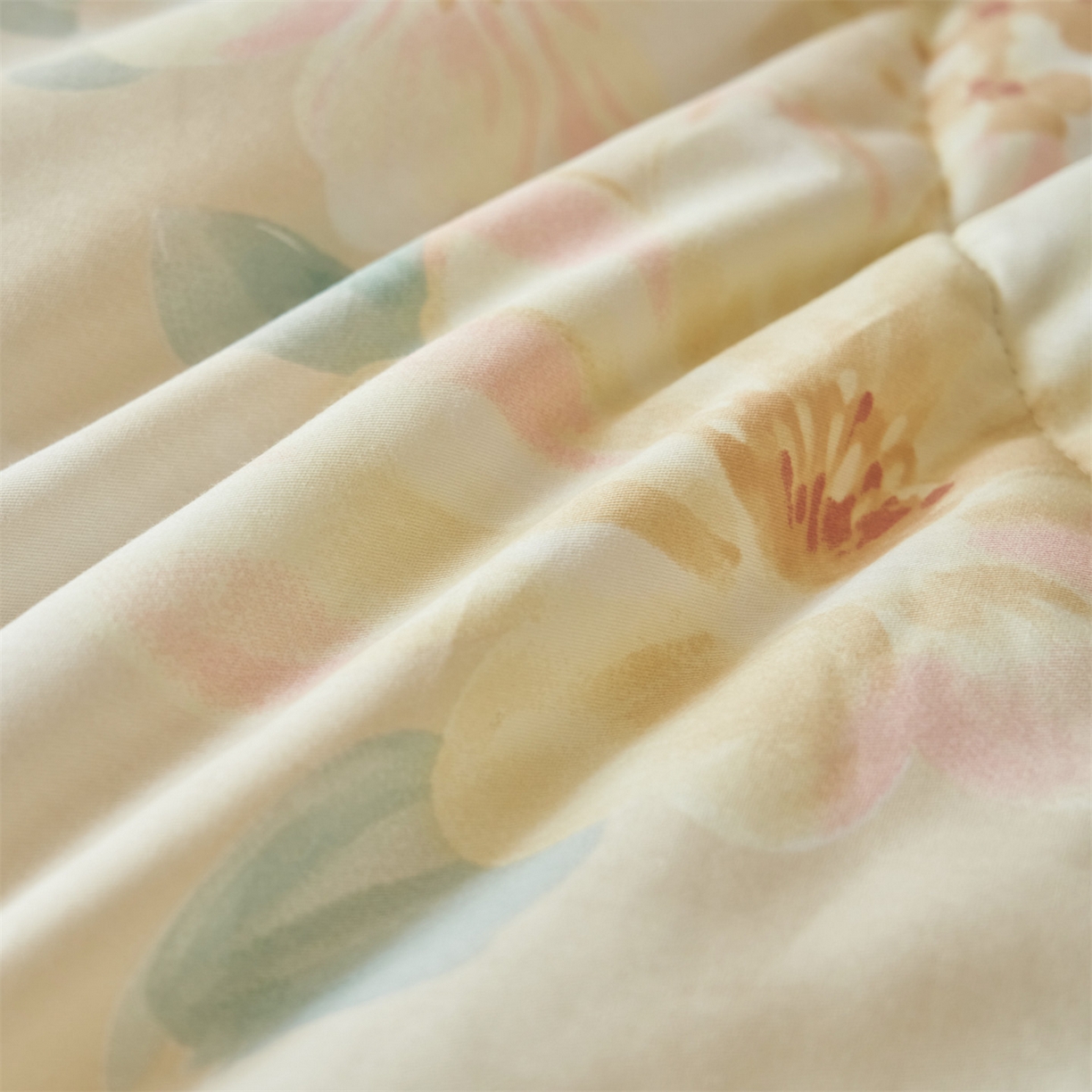 91家纺网 家纺一手货源 找家纺 恬思语家纺 2026春夏新款里外全棉印花棉花夏被空调被夏凉被夏被四件套 四季花园-咖