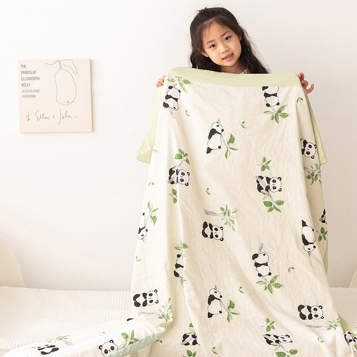 91家纺网 家纺一手货源 找家纺 嗨生活 2026新款7A抗菌全棉纱布夏被儿童夏被幼儿园夏被夏被毯 熊猫盼盼