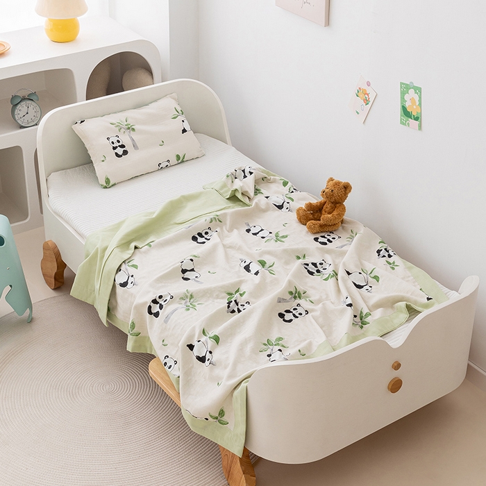 91家纺网 家纺一手货源 找家纺 嗨生活 2026新款7A抗菌全棉纱布夏被儿童夏被幼儿园夏被夏被毯 熊猫盼盼