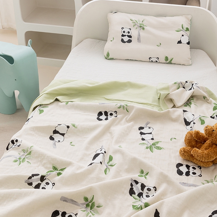 91家纺网 家纺一手货源 找家纺 嗨生活 2026新款7A抗菌全棉纱布夏被儿童夏被幼儿园夏被夏被毯 熊猫盼盼