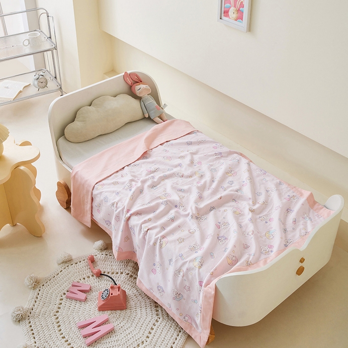 91家纺网 家纺一手货源 找家纺 嗨生活 2026新款7A抗菌全棉纱布夏被儿童夏被幼儿园夏被夏被毯 萌萌小兔