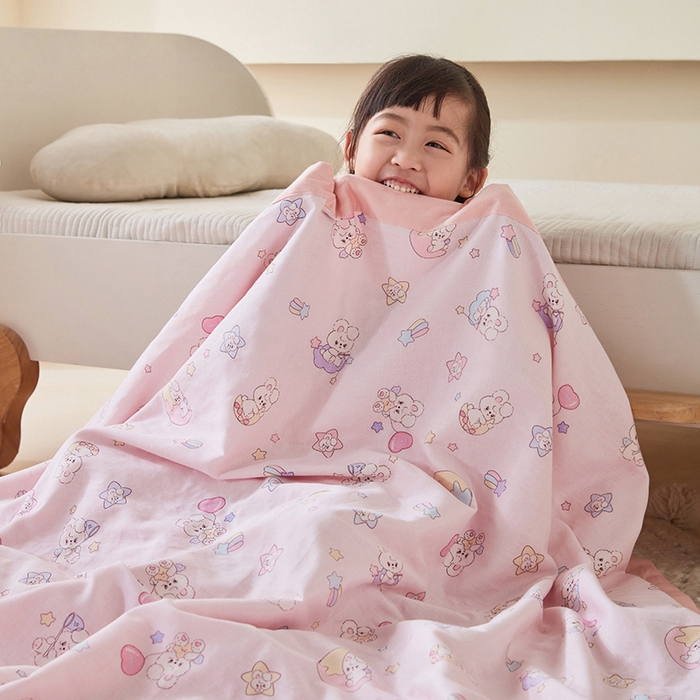 91家纺网 家纺一手货源 找家纺 嗨生活 2026新款7A抗菌全棉纱布夏被儿童夏被幼儿园夏被夏被毯 萌萌小兔