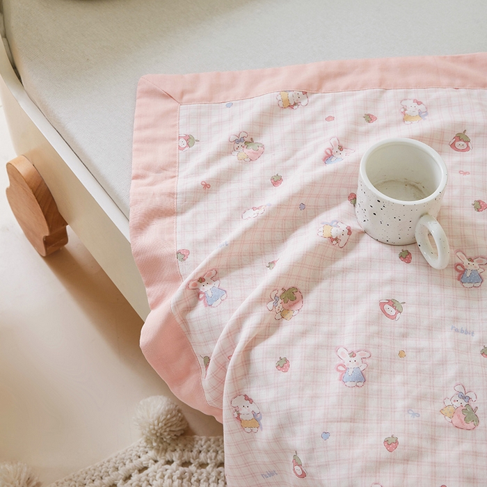 91家纺网 家纺一手货源 找家纺 嗨生活 2026新款7A抗菌全棉纱布夏被儿童夏被幼儿园夏被夏被毯 格子兔