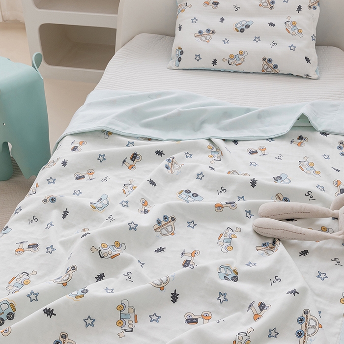 91家纺网 家纺一手货源 找家纺 嗨生活 2026新款7A抗菌全棉纱布夏被儿童夏被幼儿园夏被夏被毯 汽车乐园