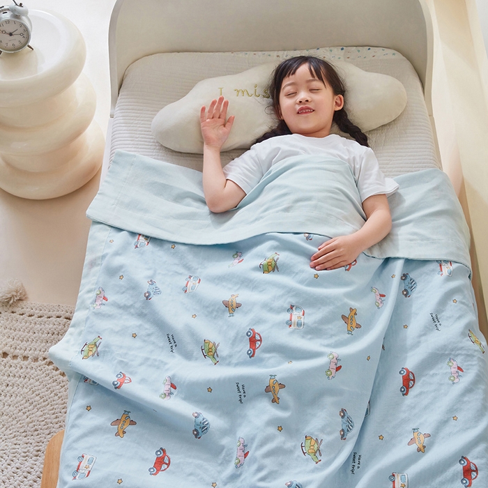 嗨生活 2026新款7A抗菌全棉纱布夏被儿童夏被幼儿园夏被夏被毯 汽车小分队