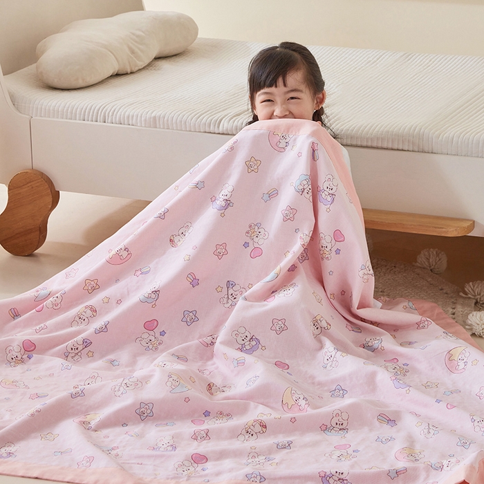 91家纺网 家纺一手货源 找家纺 嗨生活 2026新款7A抗菌全棉纱布夏被儿童夏被幼儿园夏被夏被毯 萌萌小兔