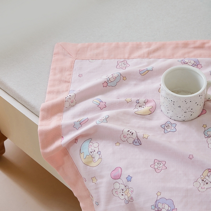 91家纺网 家纺一手货源 找家纺 嗨生活 2026新款7A抗菌全棉纱布夏被儿童夏被幼儿园夏被夏被毯 萌萌小兔