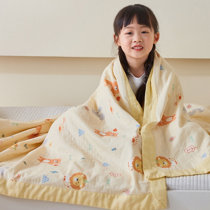 91家纺网 家纺一手货源 找家纺 嗨生活 2026新款7A抗菌全棉纱布夏被儿童夏被幼儿园夏被夏被毯 狮子王国