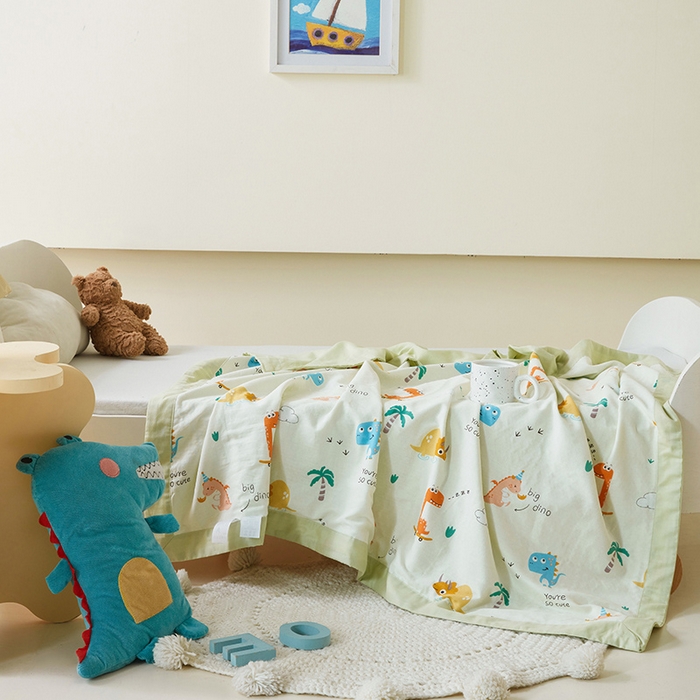 91家纺网 家纺一手货源 找家纺 嗨生活 2026新款7A抗菌全棉纱布夏被儿童夏被幼儿园夏被夏被毯 恐龙世纪