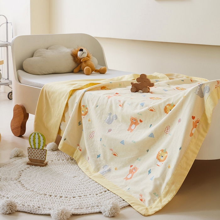 91家纺网 家纺一手货源 找家纺 嗨生活 2026新款7A抗菌全棉纱布夏被儿童夏被幼儿园夏被夏被毯 狮子王国