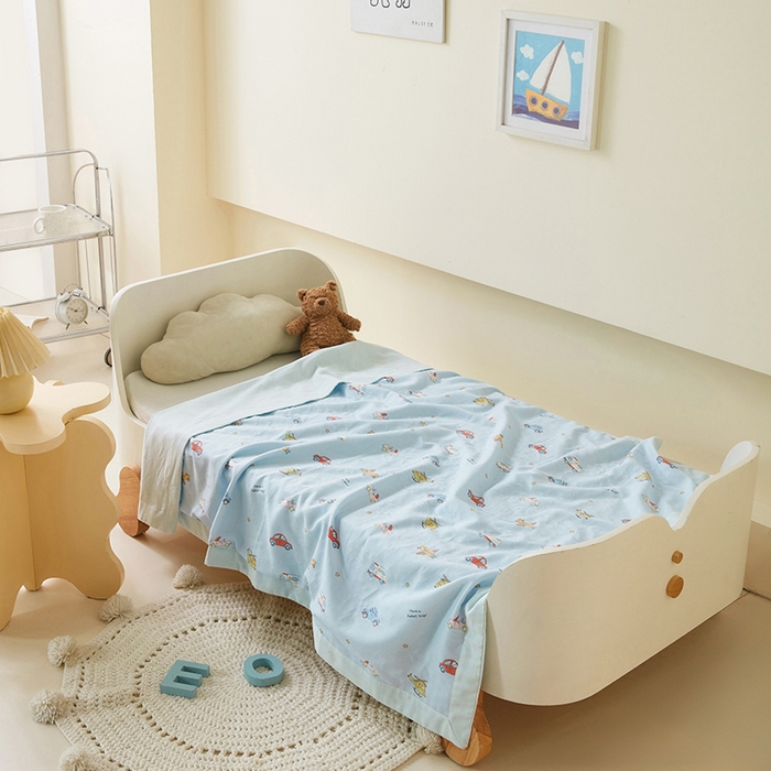 91家纺网 家纺一手货源 找家纺 嗨生活 2026新款7A抗菌全棉纱布夏被儿童夏被幼儿园夏被夏被毯 汽车小分队