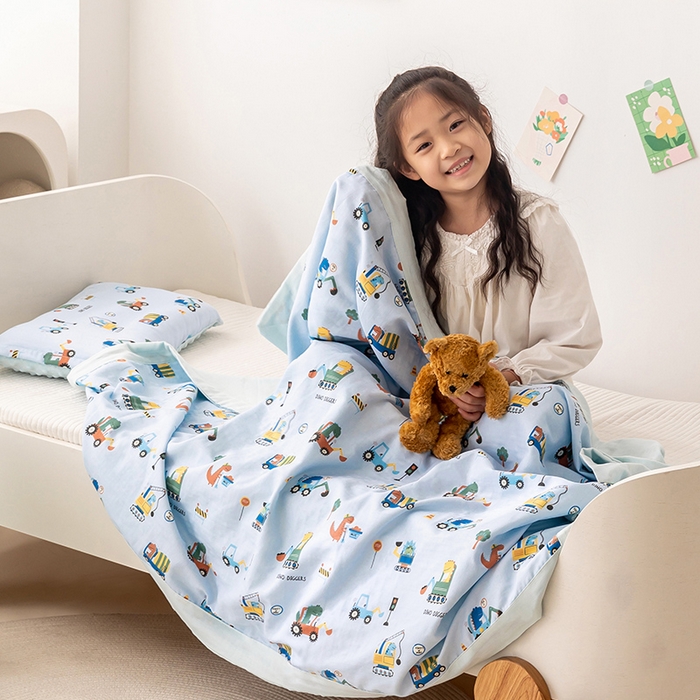 91家纺网 家纺一手货源 找家纺 嗨生活 2026新款7A抗菌全棉纱布夏被儿童夏被幼儿园夏被夏被毯 挖机恐龙