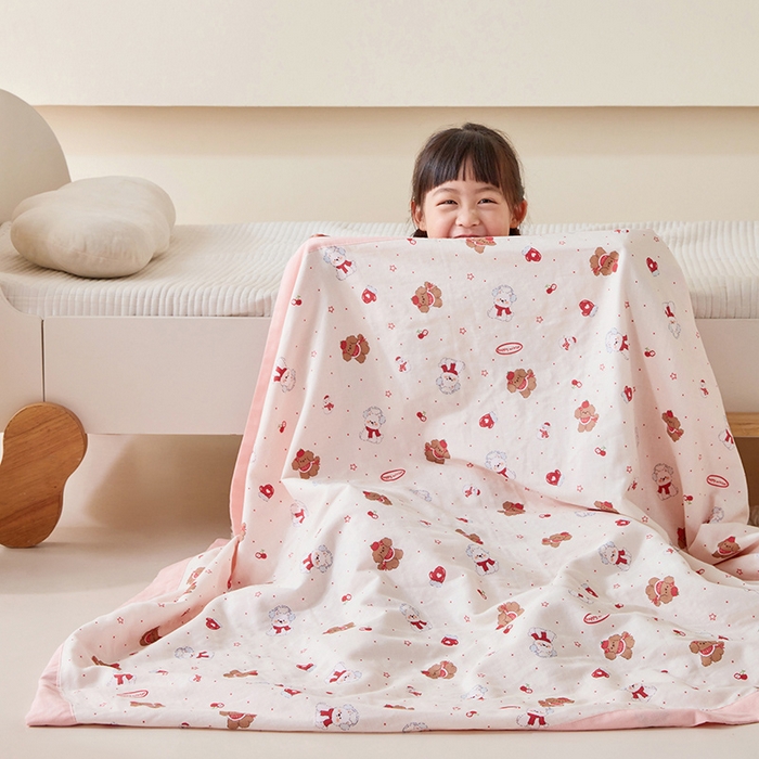 91家纺网 家纺一手货源 找家纺 嗨生活 2026新款7A抗菌全棉纱布夏被儿童夏被幼儿园夏被夏被毯 奶牛小狗