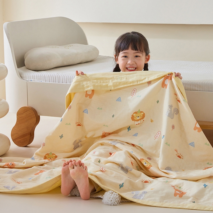 91家纺网 家纺一手货源 找家纺 嗨生活 2026新款7A抗菌全棉纱布夏被儿童夏被幼儿园夏被夏被毯 狮子王国